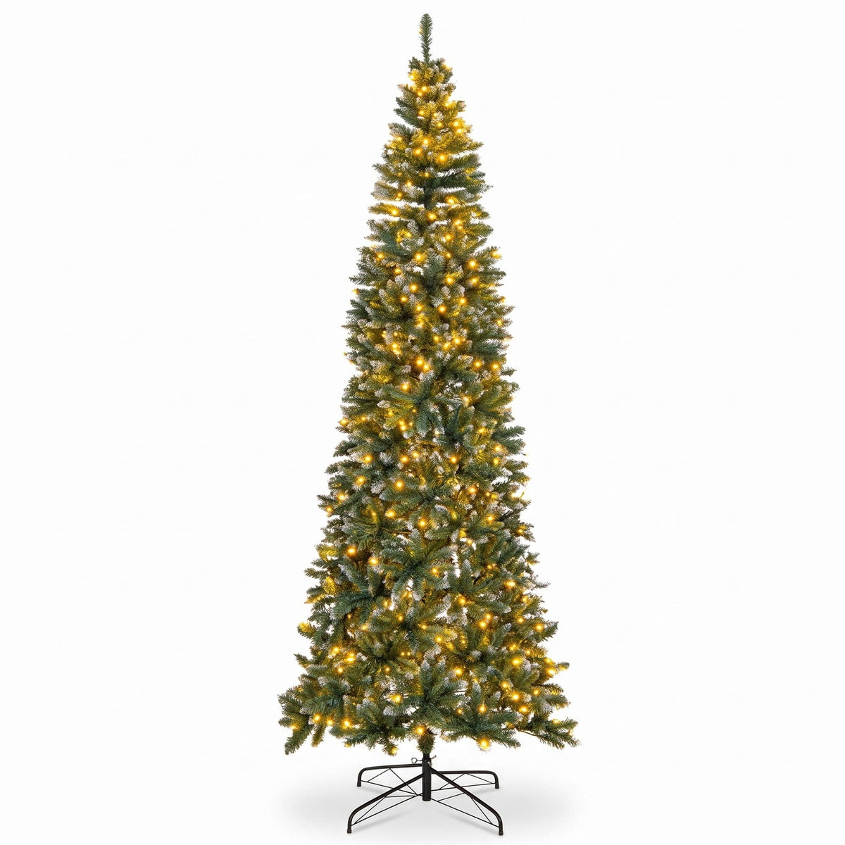Airfind 9 FT Pre-Lit Artificial Christmas Tree with 1298 Snowy Branch Tips, PVC Metal Tree Height 270 cm Tree Width 88 cm Frame, Blue+Green