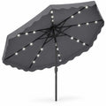 Airfind 9 FT Solar LED Patio Umbrella Push-Button Tilt and Crank 24 LED Lights and 8 Ribs, Polyester Fabric Metal Frame, 9 x 8.2 ft Footprint, Gray