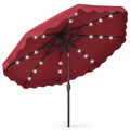 Airfind 9 FT Solar LED Patio Umbrella Push-Button Tilt and Crank 24 LED Lights and 8 Ribs, Polyester Fabric Metal Frame, 9 x 8.2 ft Footprint, Red
