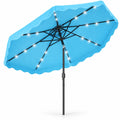 Airfind 9 FT Solar LED Patio Umbrella Push-Button Tilt and Crank 24 LED Lights and 8 Ribs, Polyester Fabric Metal Frame, 9 x 8.2 ft Footprint