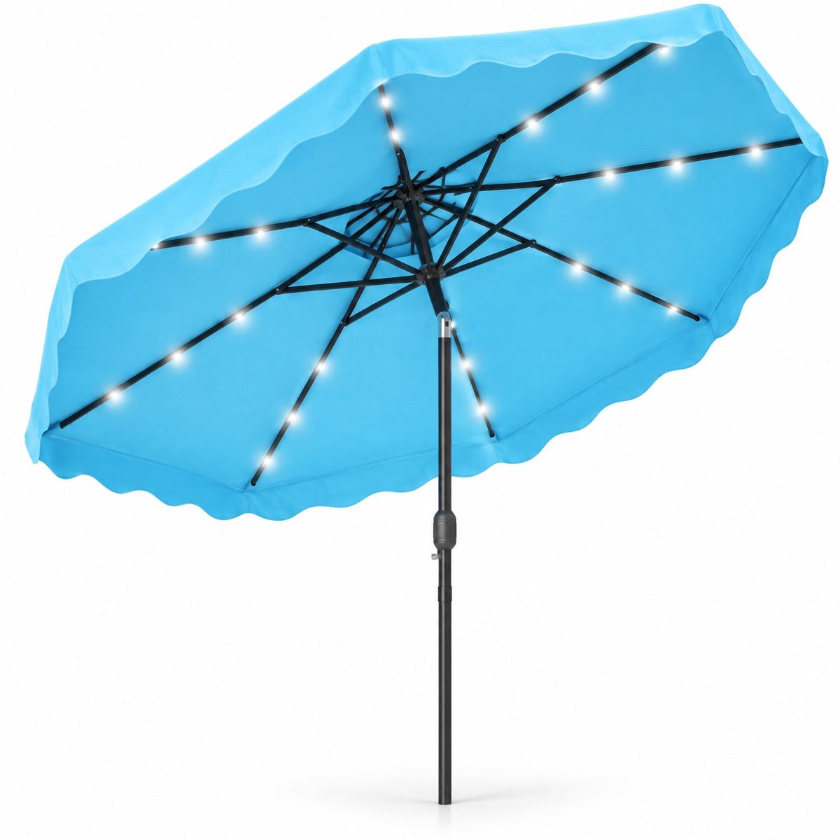 Airfind 9 FT Solar LED Patio Umbrella Push-Button Tilt and Crank 24 LED Lights and 8 Ribs, Polyester Fabric Metal Frame, 9 x 8.2 ft Footprint