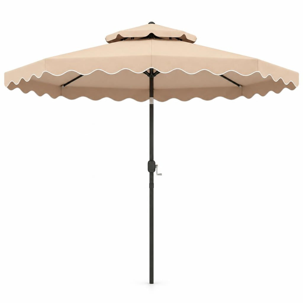 Airfind 9 Feet Patio Umbrella with Push Button Tilt and Crank, Polyester Fabric Metal Frame, 9 x 8.1 ft Footprint, Beige