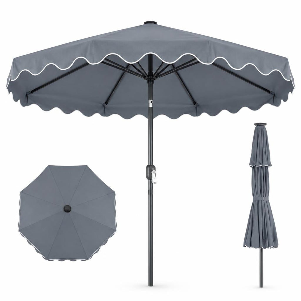 Airfind 9 Feet Patio Umbrella with Push Button Tilt and Crank, Polyester Fabric Metal Frame, 9 x 8.1 ft Footprint, Gray