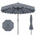 Airfind 9 Feet Patio Umbrella with Push Button Tilt and Crank, Polyester Fabric Metal Frame, 9 x 8.1 ft Footprint, Gray