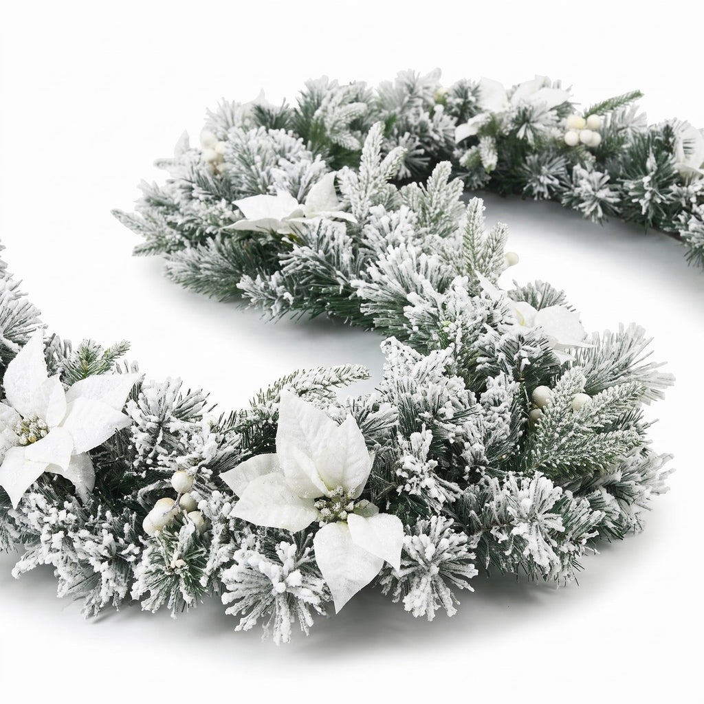 Airfind 9 Feet Pre-Lit Artificial Christmas Garland with 50 LED Lights, New PVC new PE Frame, 9 ft Footprint, White