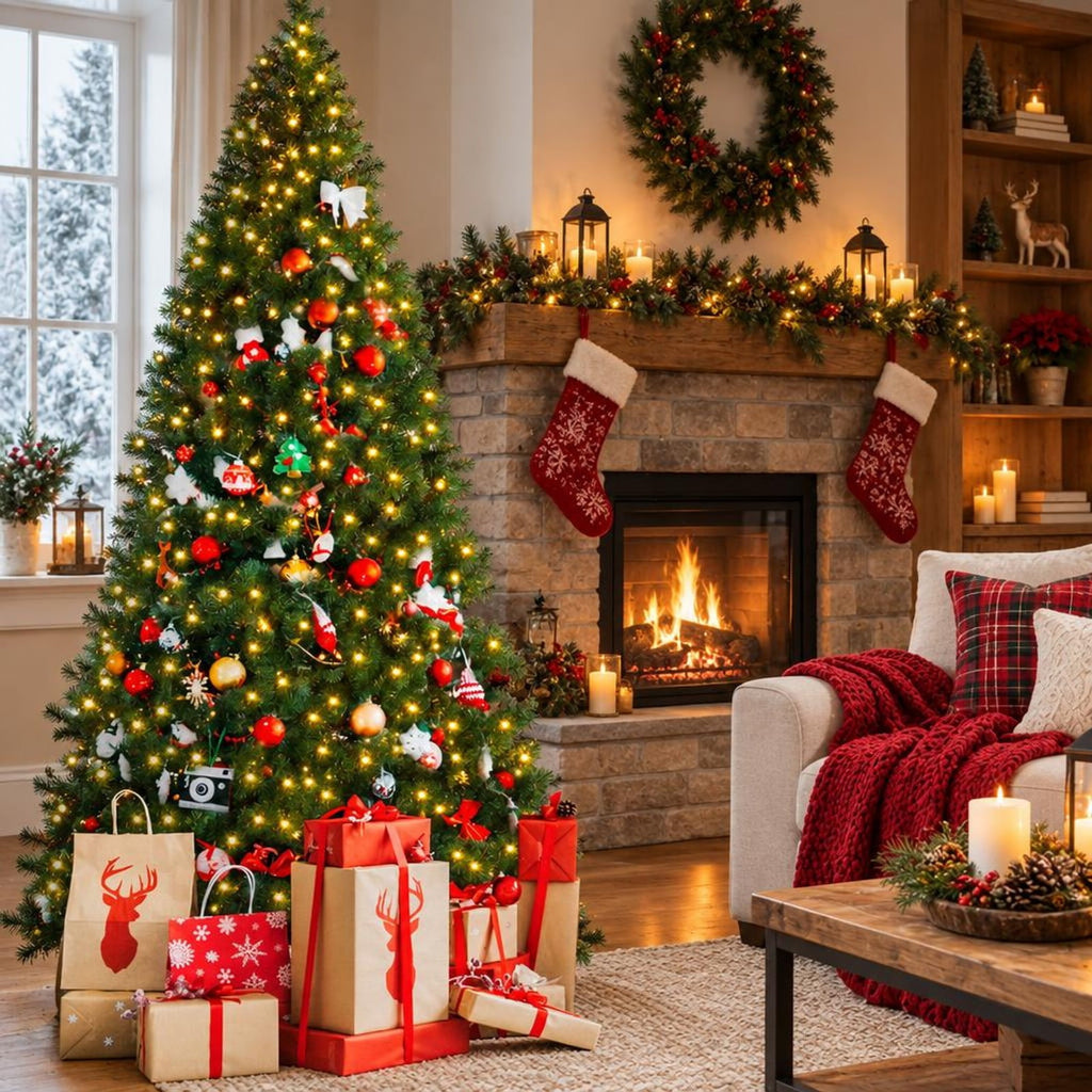 Airfind 9 Feet Pre-Lit PVC Artificial Christmas Tree with 700 LED Lights, PVC Iron Frame, Φ 5.2ft x 9ft H Footprint, Green