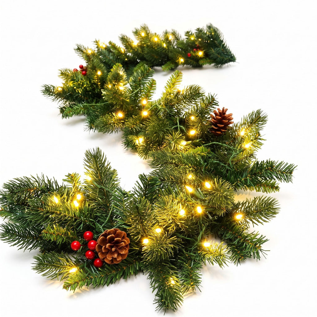 AIRFIND Pre-lit Christmas Garland with 9 Ft Length with 100 LED Lights and 140 PVC Tips for Doorway and Mantel Decor, Red