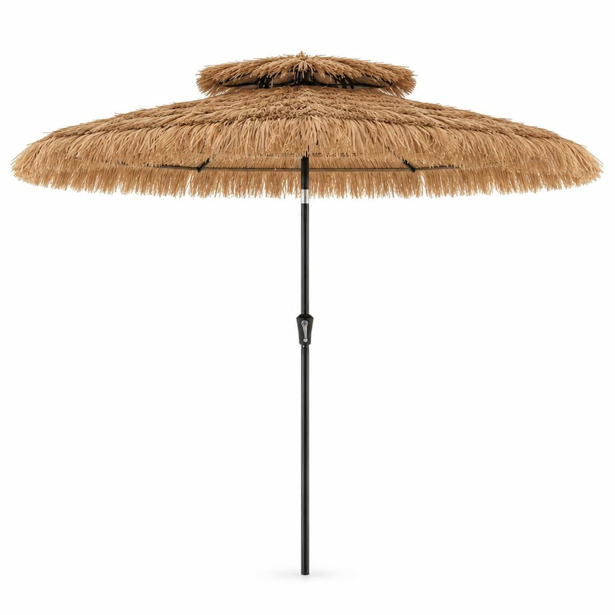 Airfind 9 Feet Thatched Tiki Umbrella with 8 Ribs, PE iron polyester fabric Frame, 9 x 9 x 8.3 (L x W x H) Tilt angle range: 0-30° Footprint