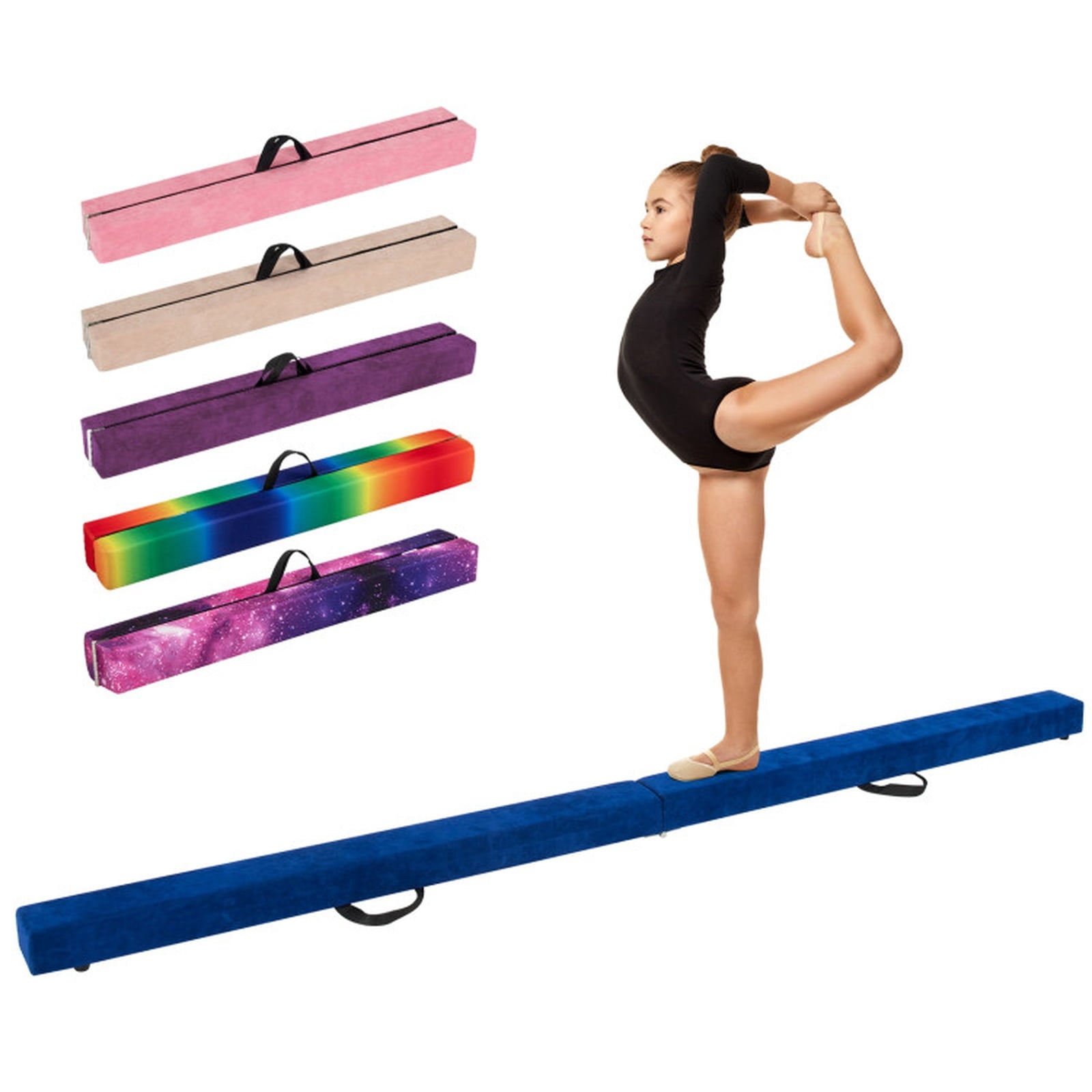 Airfind 9 ft Folding Gymnastics Balance Beam with Suede Cover, Pine Wood Core and Non-Slip Mat, Blue