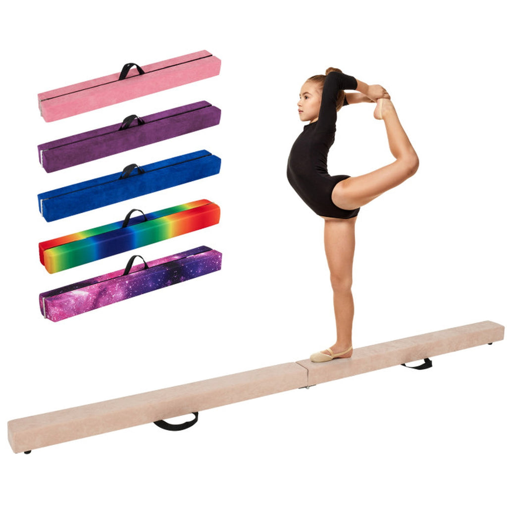 Airfind 9 ft Folding Gymnastics Balance Beam with Suede Cover, Pine Wood Core and Non-Slip Mat, Brown