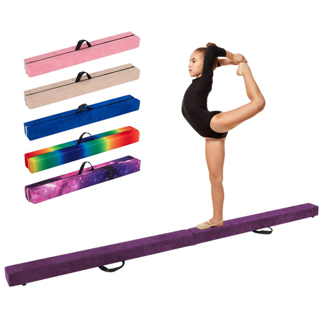Airfind 9 ft Folding Gymnastics Balance Beam with Suede Cover, Pine Wood Core and Non-Slip Mat, Purple