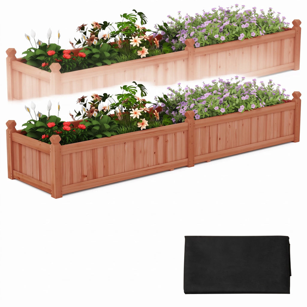Airfind 91 x 24 x 16 Inch Divisible Planter Box with Corner Drainage and Non-woven Liner for Growing Vegetables, Fir Wood Frame, Brown