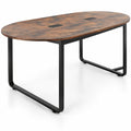 Airfind Oval Conference Industrial Executive, 95 Inches, Table with Dual Cable Holes, 265 lbs Capacity, Engineered Wood Metal Frame, Brown