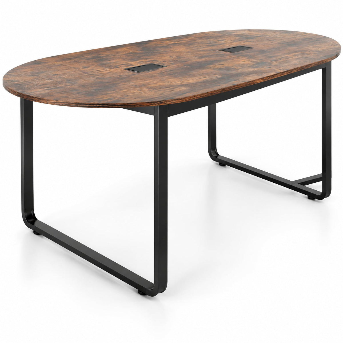 Airfind Oval Conference Industrial Executive, 95 Inches, Table with Dual Cable Holes, 265 lbs Capacity, Engineered Wood Metal Frame, Brown