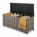 Airfind 96 Gallon PE Wicker Outdoor Storage Box with 4 Wheels, PE Rattan PP Board Metal Polyester Frame, 52 x 22 x 25 Footprint, Gray