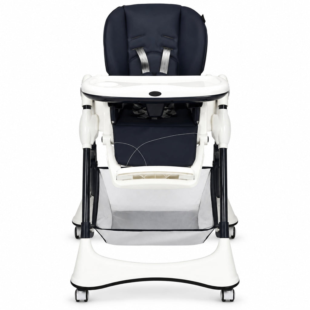 Airfind A-Shaped High Chair with 4 Lockable Wheels, 50 lbs Capacity, Iron Frame, for 0-36 months, 22 x 26 x 32 Footprint, Navy