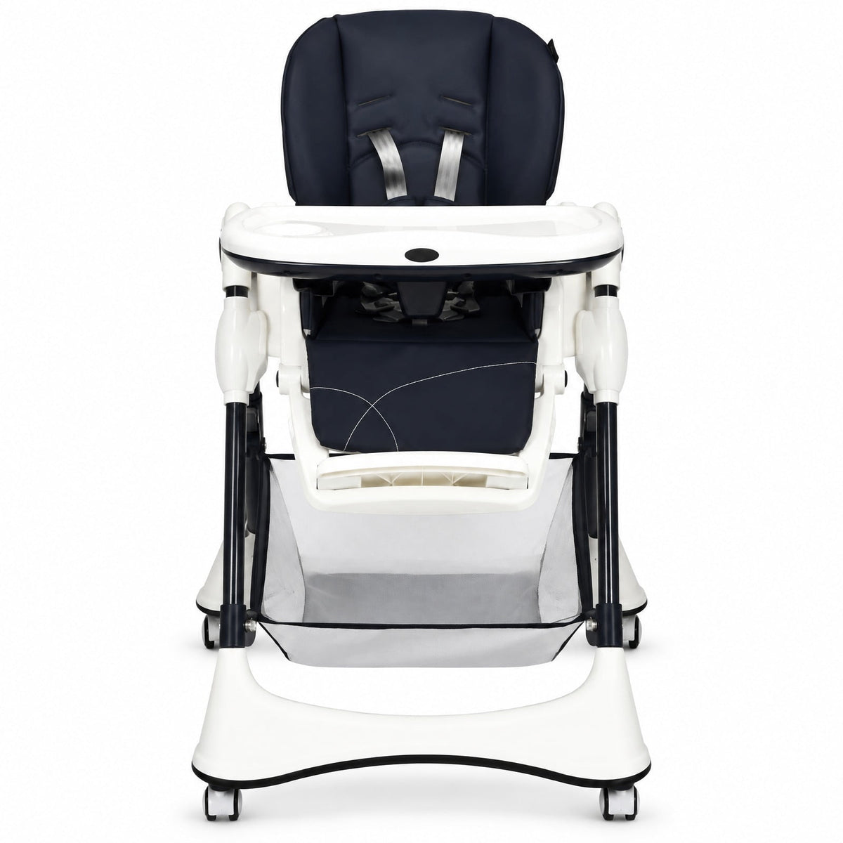 Airfind A-Shaped High Chair with 4 Lockable Wheels, 50 lbs Capacity, Iron Frame, for 0-36 months, 22 x 26 x 32 Footprint, Navy