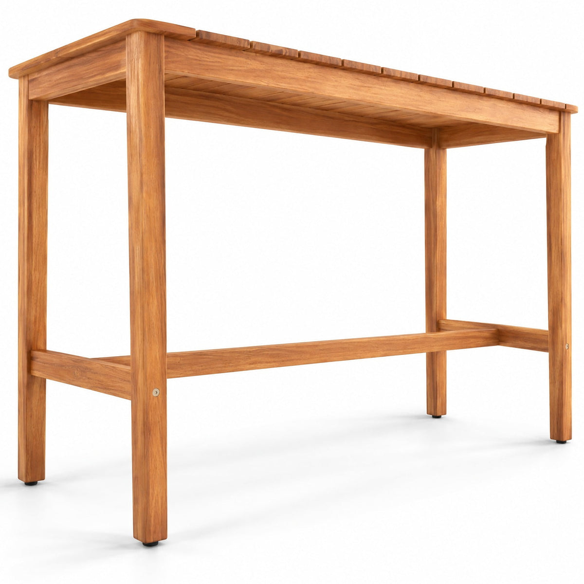 AIRFIND Counter Height Patio Table with Acacia Wood Slatted Top and Footrest Crossbar, Outdoor Bar Table with Reinforced Supports, Natural