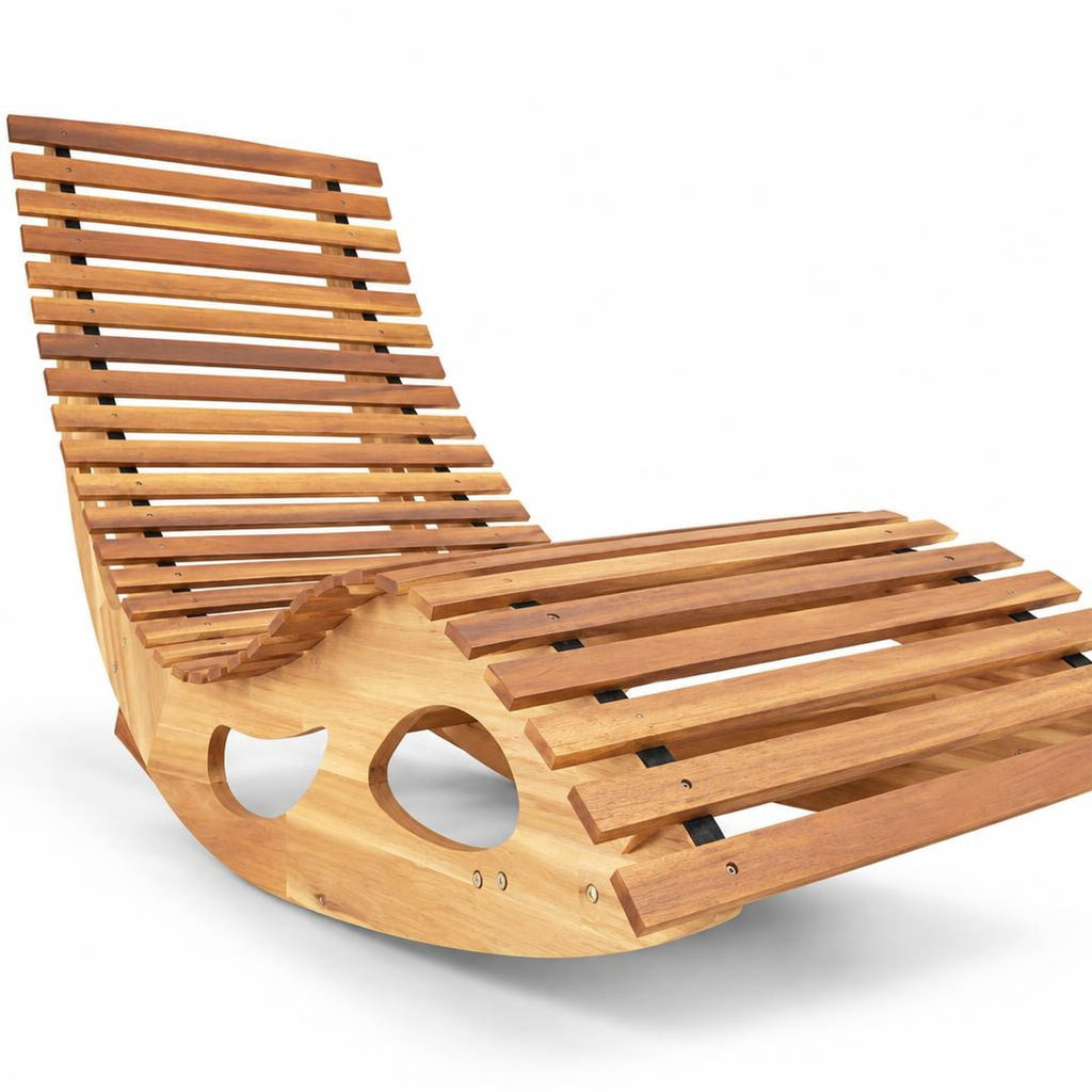Airfind Acacia Wood Patio Rocking Sun Lounger Chaise Lounge with Ergonomic Curved Seat, 350 lbs Capacity, Acacia Wood Frame, Wood