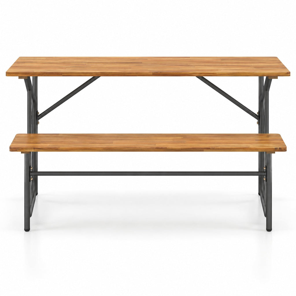 Airfind Acacia Wood Patio Table Bench for 2 People One, 180 lbs Capacity, Acacia Wood Metal Frame, 52 x 32 x 29.5 Footprint, Wood