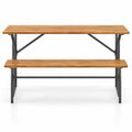 Airfind Acacia Wood Patio Table Bench for 2 People One, 180 lbs Capacity, Acacia Wood Metal Frame, 52 x 32 x 29.5 Footprint, Wood