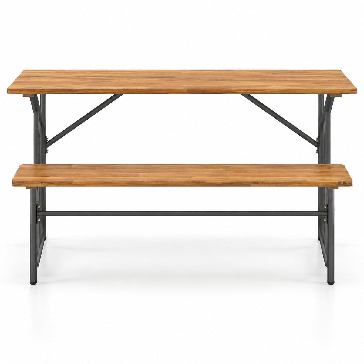 Airfind Acacia Wood Patio Table Bench for 2 People One, 180 lbs Capacity, Acacia Wood Metal Frame, 52 x 32 x 29.5 Footprint, Wood