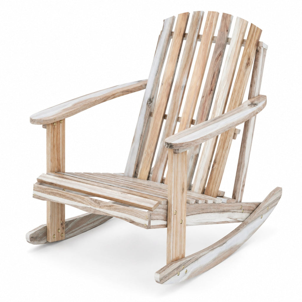 Airfind Adirondack Rocking Chair with Slatted Seat and High Fanned Back, 400 lbs Capacity, Acacia Wood Frame, 37 Inch x 29.5 Inch x 35 Inch Footprint, Natural