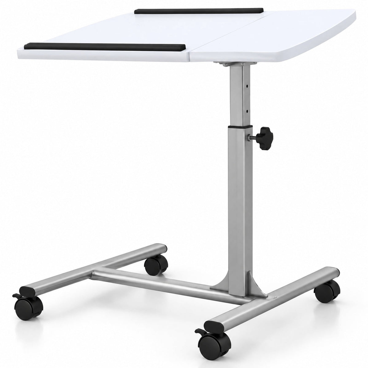 Airfind Adjustable Angle Height Rolling Laptop Table, Steel (frame) Frame, 23.5 x 16 x 24.5-36 (L x W x Adjustable H) Steel tube Footprint