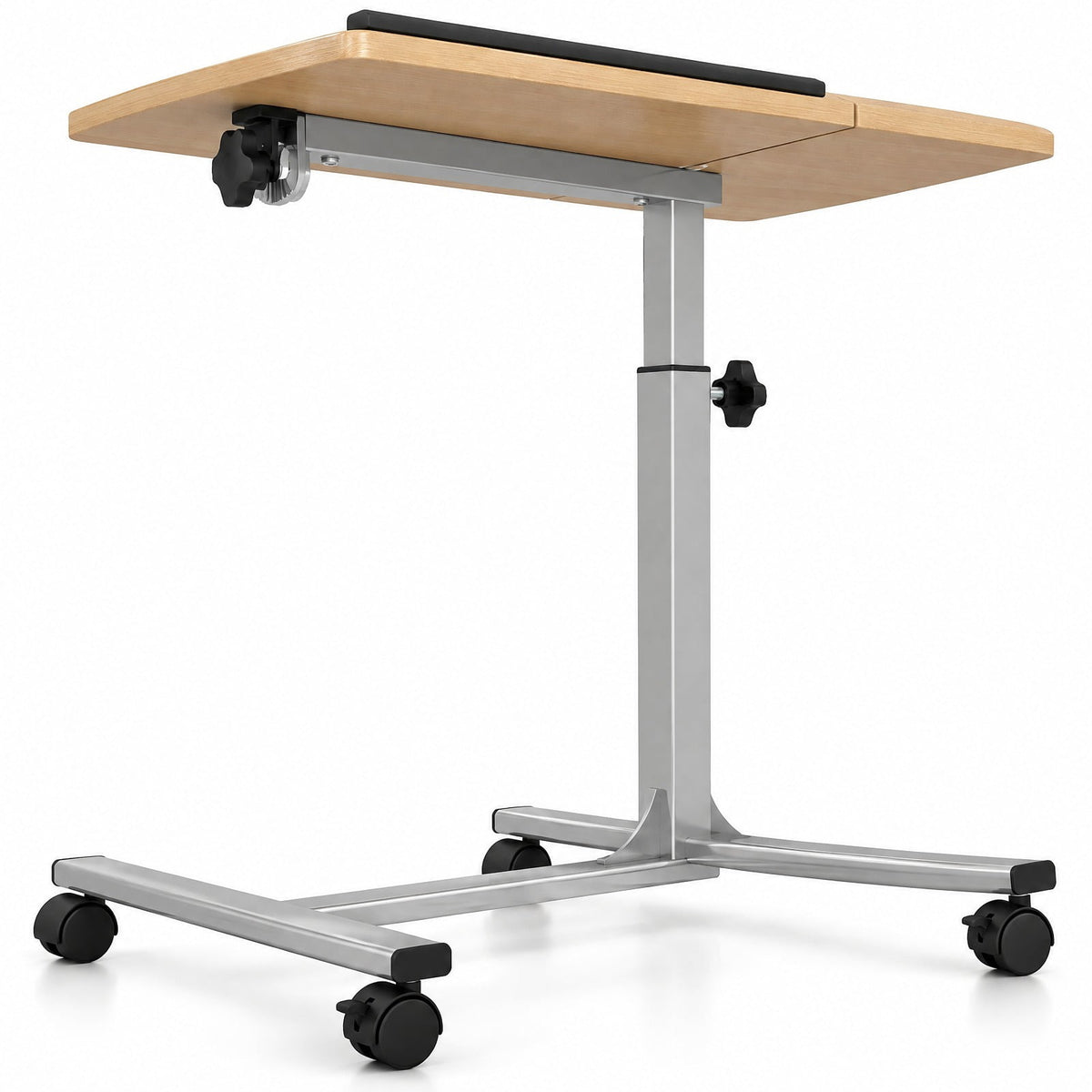 Airfind Adjustable Angle Height Rolling Laptop Table, Steel (frame) Frame, 23.5 x 16 x 24.5-36 (L x W x Adjustable H) Steel tube Footprint