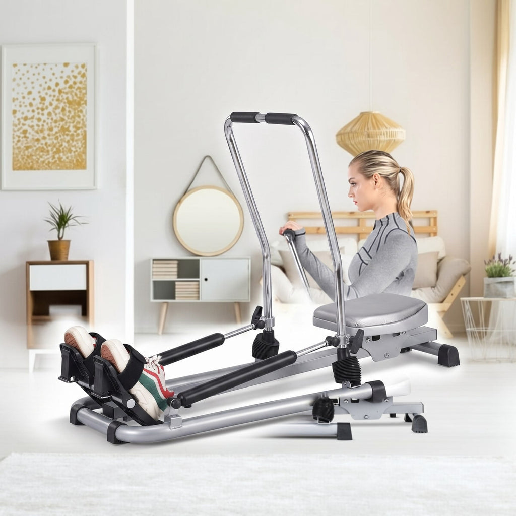 Airfind Adjustable Double Hydraulic Rowing Machine with LCD Monitor for Full Body Cardio Home Gym Foldable Workout, Black