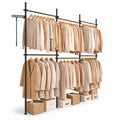 Airfind Adjustable Floor to Ceiling Clothes Rack with 6 Hanging Rods, Metal ABS Overall Frame, Black