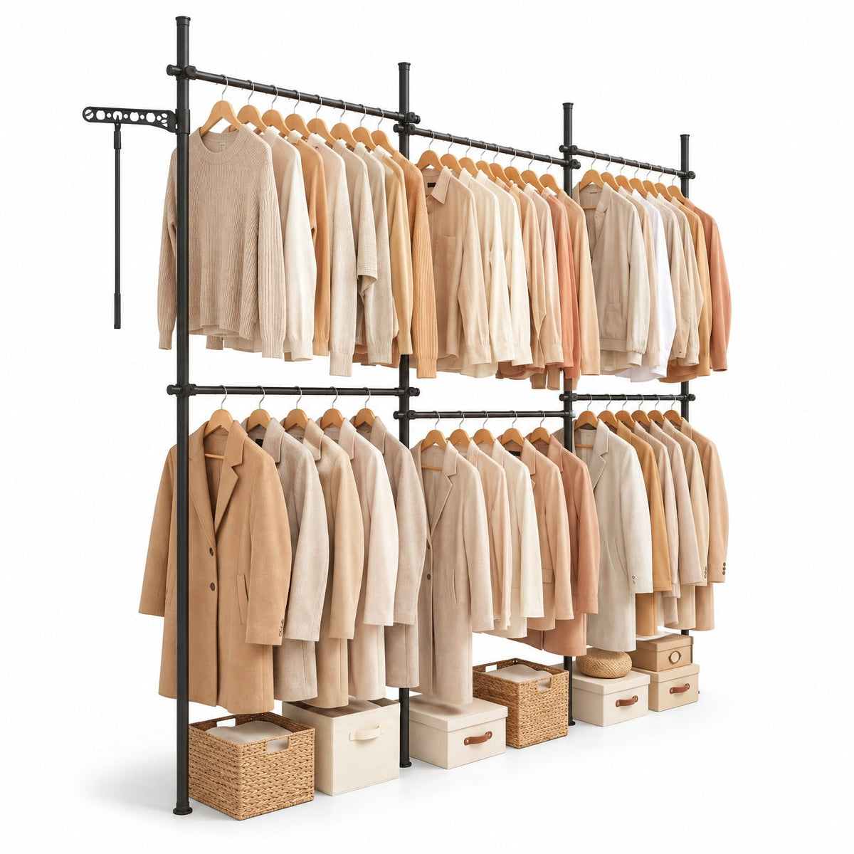 Airfind Adjustable Floor to Ceiling Clothes Rack with 6 Hanging Rods, Metal ABS Overall Frame, Black