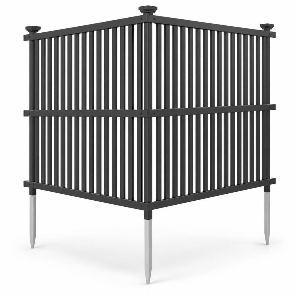 Airfind Air Conditioner Fence Panel with Metal Ground Stakes for Outside, PVC Metal Overall Height: 55 Frame, Black