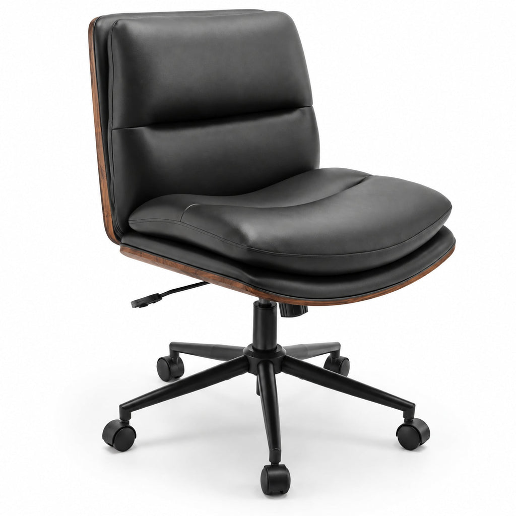 Airfind Armless Office Chair with Curved Backrest and Padded Seat, 245 lbs Capacity, Faux Leather Sponge Metal Plywood Frame, Black