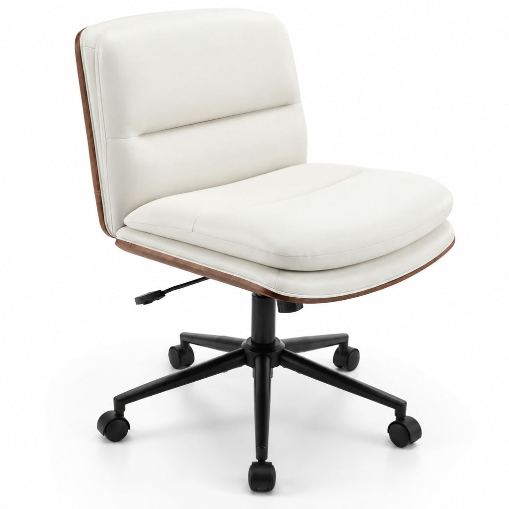 Airfind Armless Office Chair with Curved Backrest and Padded Seat, 245 lbs Capacity, Faux Leather Sponge Metal Plywood Frame, White