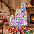 Airfind Artificial Christmas Tree Set of 3 with Snow, PVC Metal Tree Height 3 ft Tree Width 18in Base Frame, Green + White