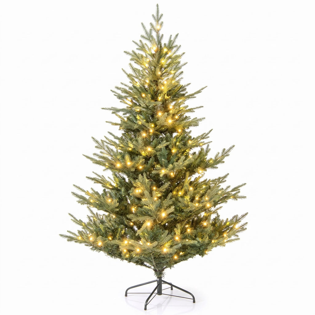 Airfind Artificial Christmas Tree with Branch Tips and Warm White LED Lights-6 Feet, White, Folding metal stand with protective foot pads