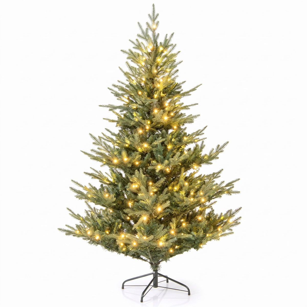 Airfind Artificial Christmas Tree with Branch Tips and Warm White LED Lights-6 Feet, White, Folding metal stand with protective foot pads