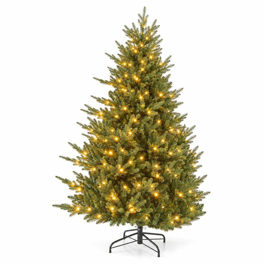 Airfind Artificial Christmas Tree with Branch Tips and Warm White LED Lights-7 Feet, White, Folding metal stand with protective foot pads