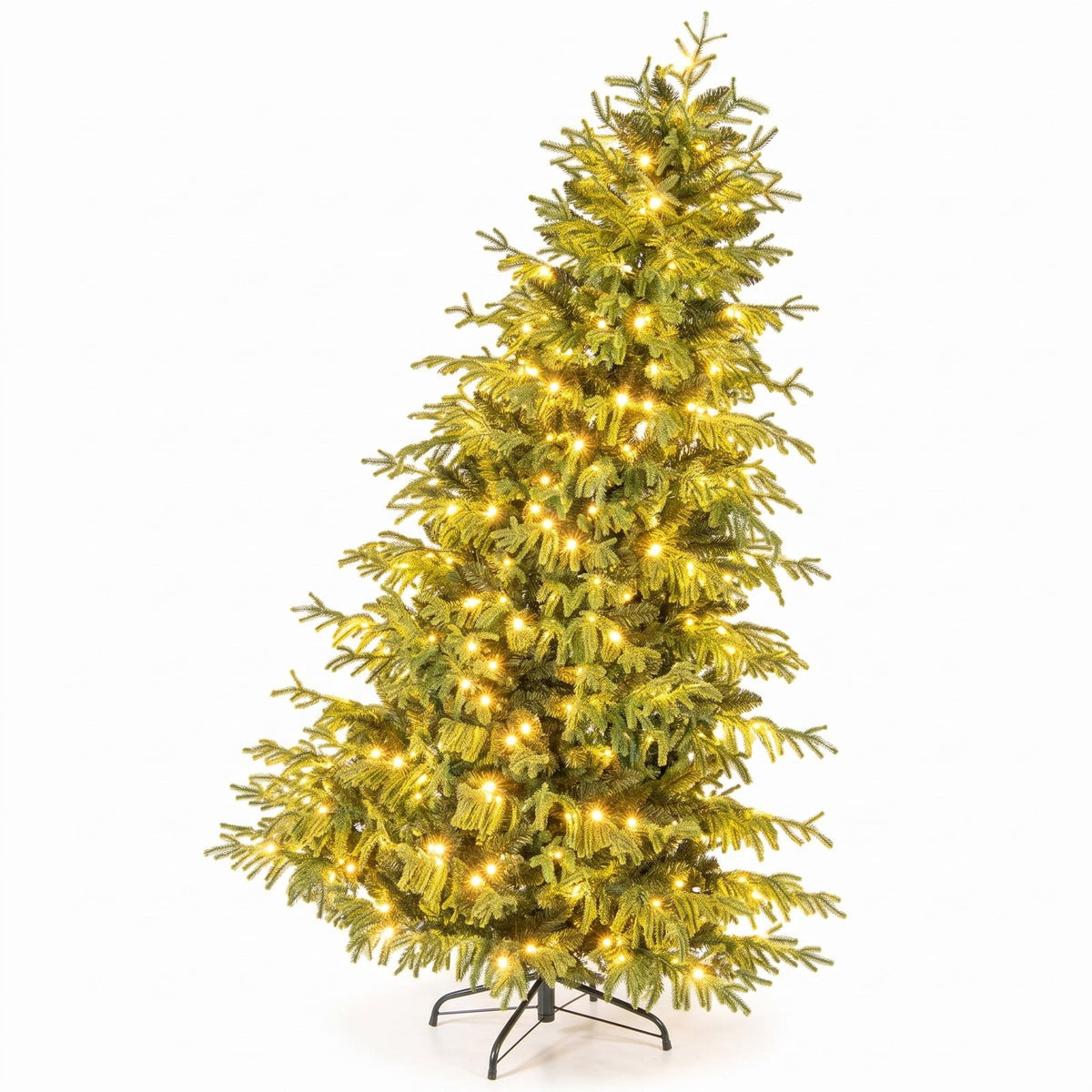 Airfind Artificial Christmas Tree with LED Lights and PVC Mixed Branch Tips-6, TPE PVC Metal Tree Height 6/7/8 ft Tree Width 3.9/4.3/4.7 ft Frame