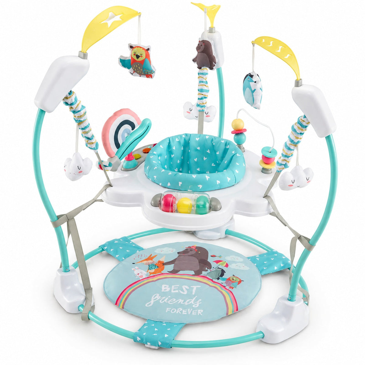 Airfind Baby Activity Center Height Adjustable Baby Bouncing Saucer with Interactive Toys, 26 lbs Capacity, Metal Frame, for 6+ months, Blue