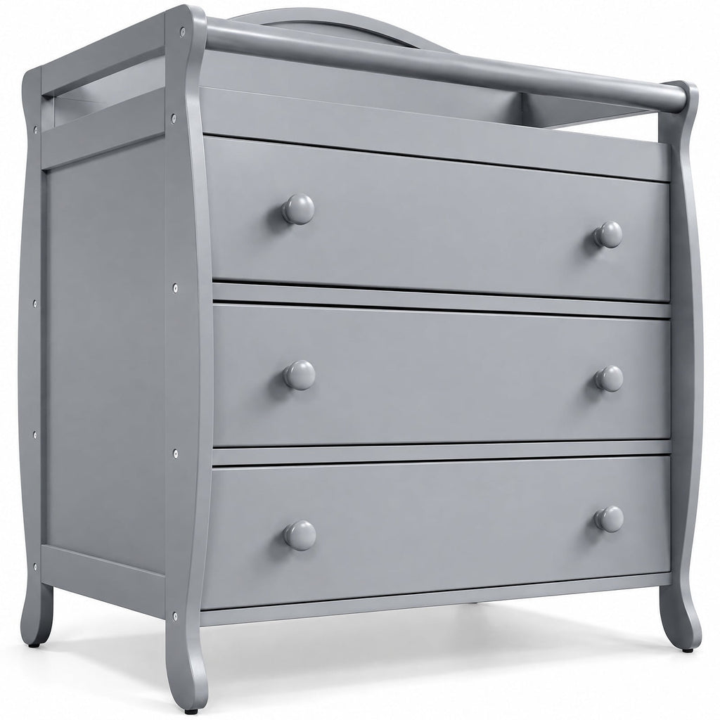 AIRFIND Baby Changing Table with Three Storage Drawers, Raised Changing Top and Restraint Belt, Wood and MDF Nursery Dresser, Gray