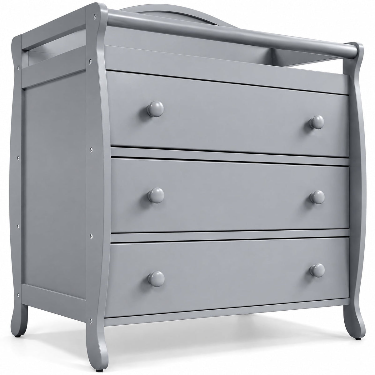 AIRFIND Baby Changing Table with Three Storage Drawers, Raised Changing Top and Restraint Belt, Wood and MDF Nursery Dresser, Gray