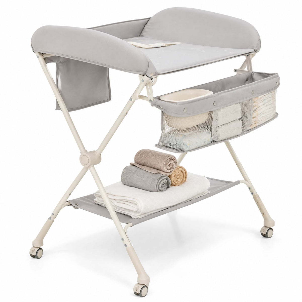 Airfind Baby Diaper Changing Table with Water Basin Wheel, 33 lbs Capacity, PP Frame, for 0-12 Months, 32.5x 27.5x 38-40 Footprint, Gray