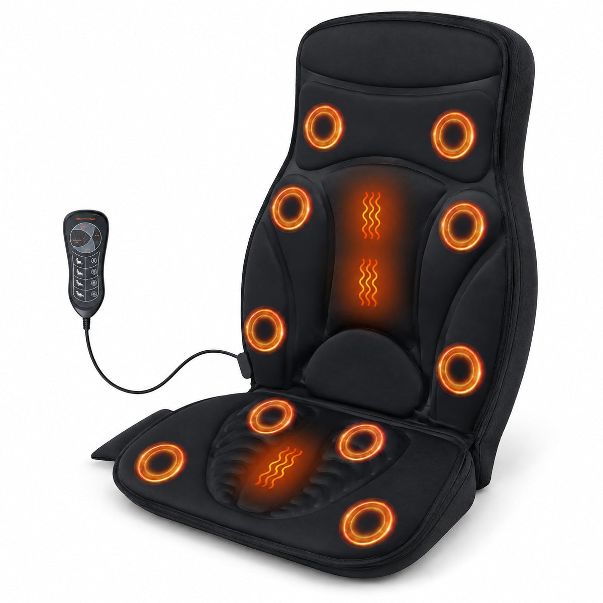 Airfind Back Massager Seat Cushion with Heat and 10 Vibration Motors for Pain Relief, Sponge Polyester Frame, 41.34 x 19.69 x 1.38 Footprint