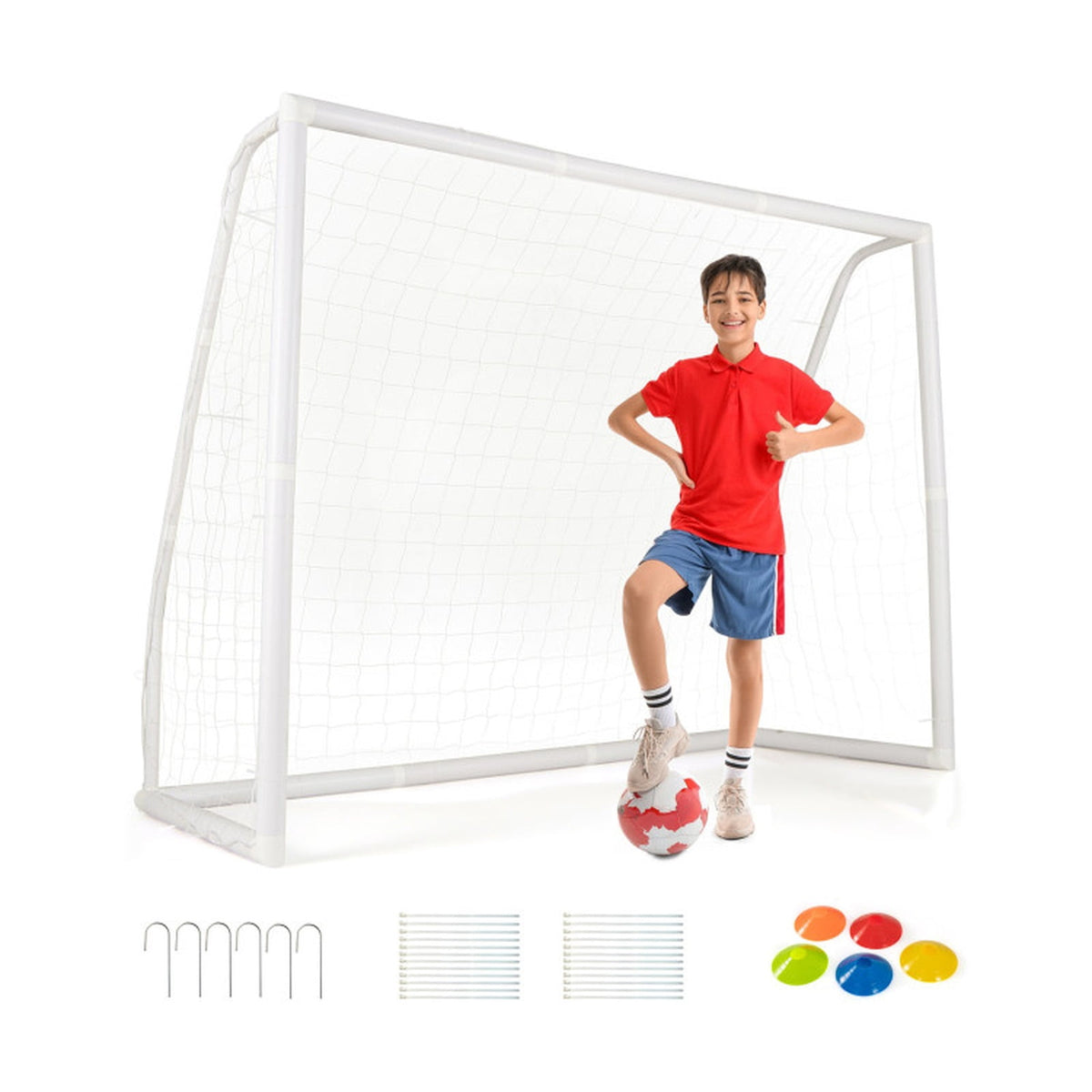 Airfind Backyard Soccer Goal with Ground Anchors Practice Cones, White