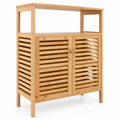 Airfind Bamboo Bathroom Floor Storage Cabinet with Shutter Doors, 145 lbs Capacity, Bamboo MDF Frame, Natural