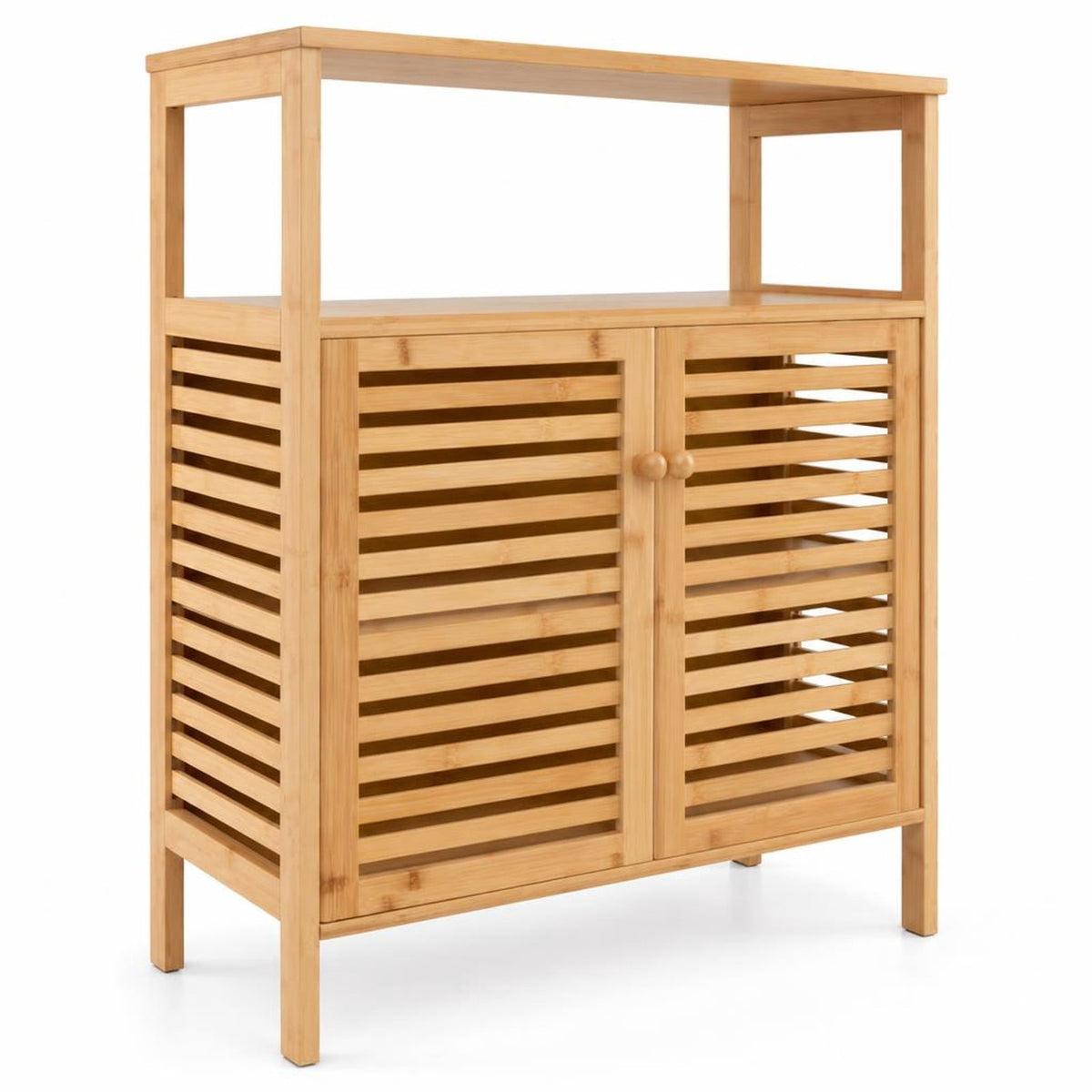 Airfind Bamboo Bathroom Floor Storage Cabinet with Shutter Doors, 145 lbs Capacity, Bamboo MDF Frame, Natural