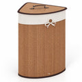 Airfind Bamboo Laundry Hamper Basket with Lid and Removable Liner Bag, Bamboo and polyester cotton Frame, Yellow