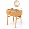 Airfind Bamboo Makeup Vanity Table with Mirror with 2 Storage Drawers, 22 lbs Capacity, Bamboo Glass Stainless Steel Frame, Natural